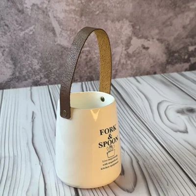 جای قاشق و چنگال سرامیکی با دسته چرم