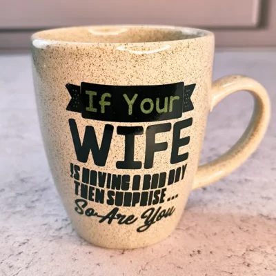 لیوان گرانیتی مشکی کوتاه طرح Wife