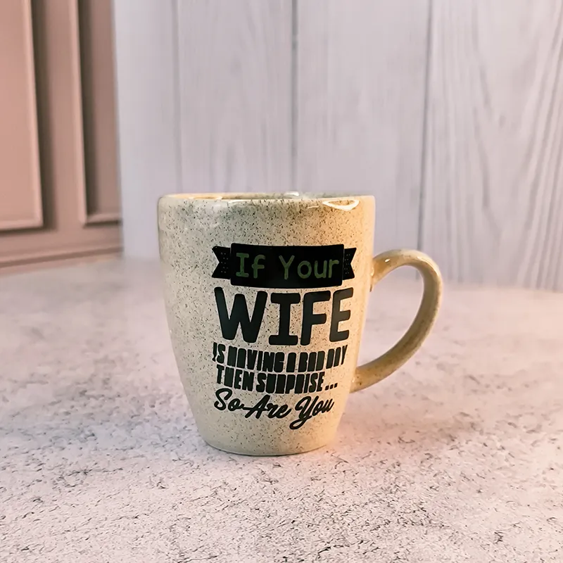 لیوان گرانیتی مشکی کوتاه طرح Wife