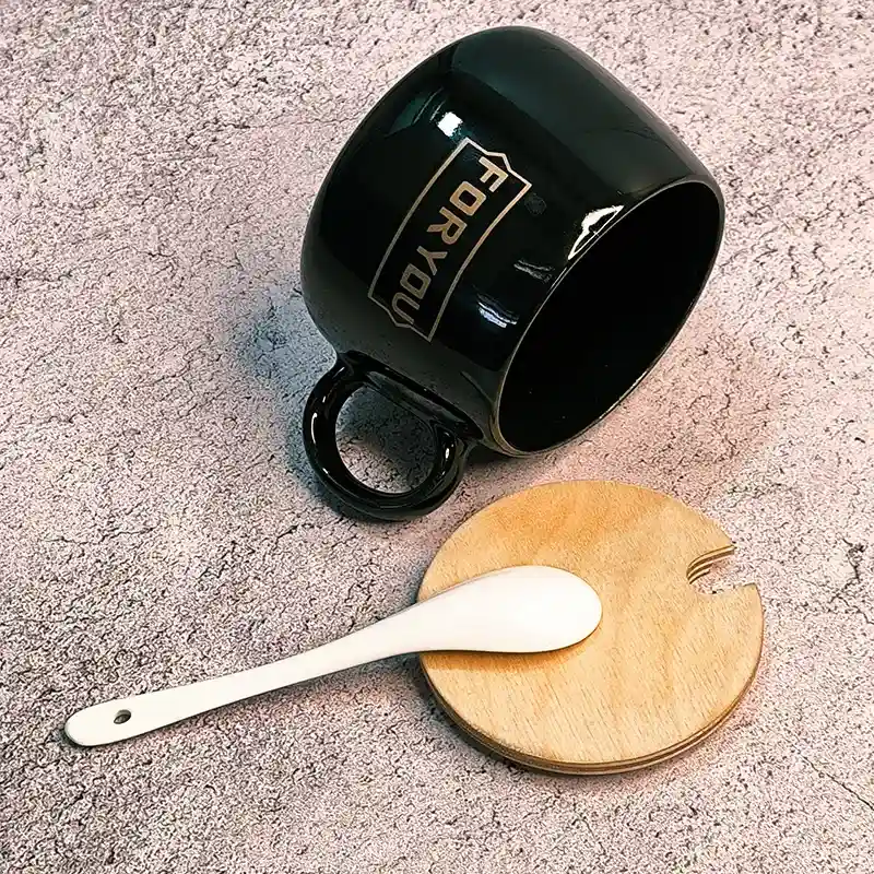 ماگ درب چوبی قاشق دار طرح FOR YOU