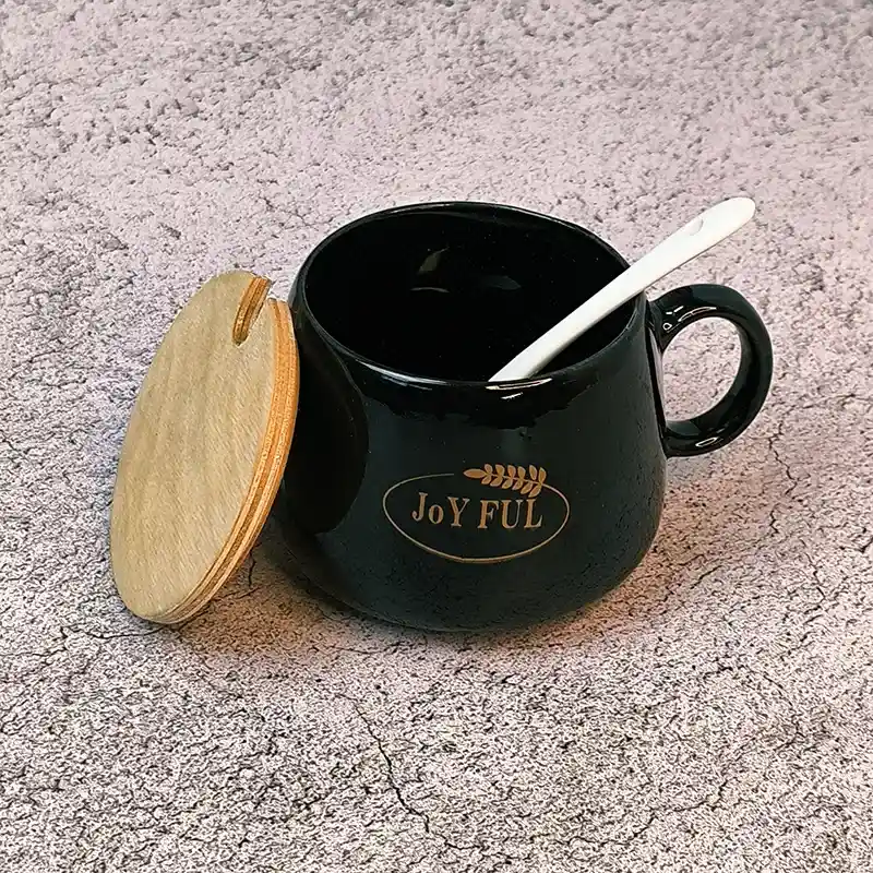 ماگ درب چوبی قاشق دار طرح Joy Ful