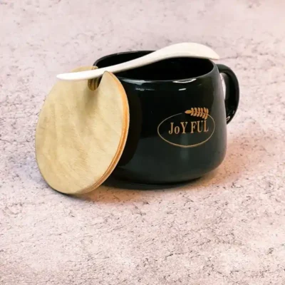 ماگ درب چوبی قاشق دار طرح Joy Ful