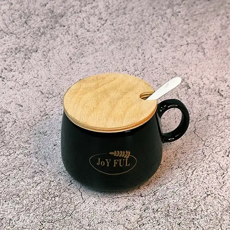 ماگ درب چوبی قاشق دار طرح Joy Ful