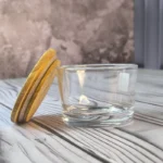 ظرف شیشه ای گرد 190 درب چوبی لیمون