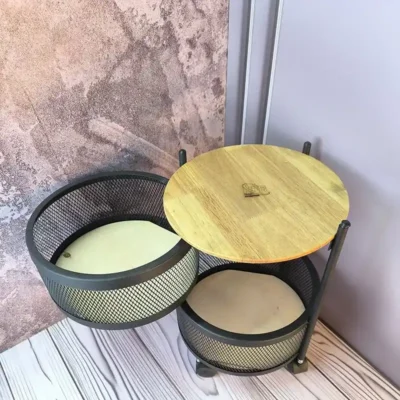 جا سیب زمینی و پیاز دو طبقه چرخ دار با کف چوبی