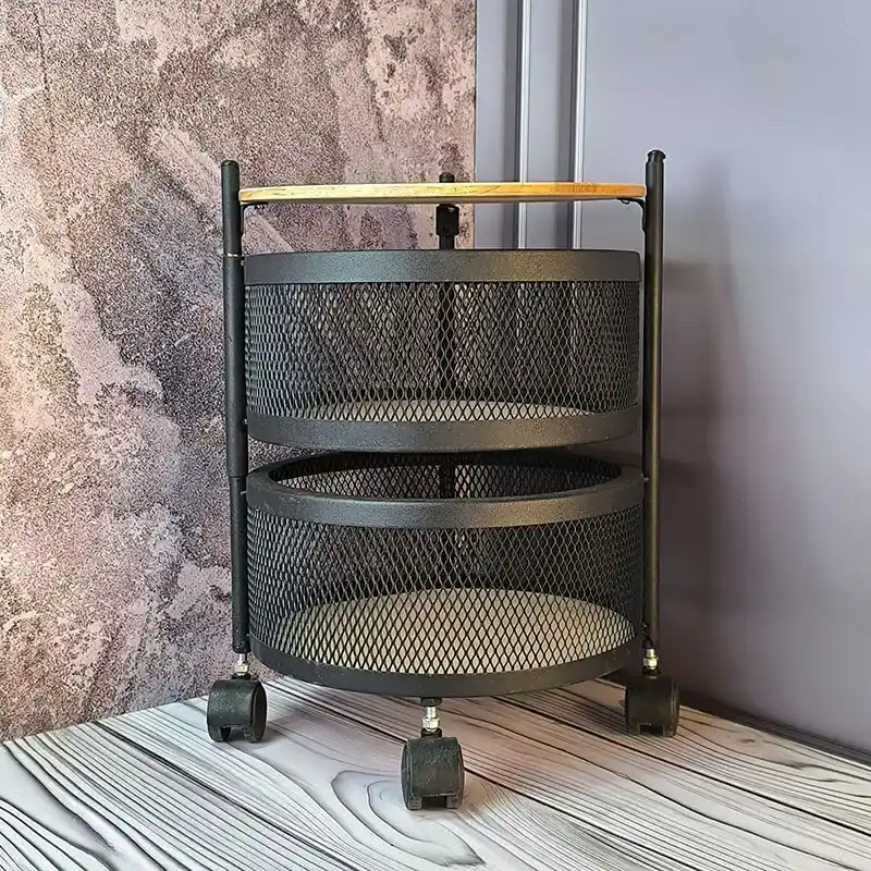 جا سیب زمینی و پیاز دو طبقه چرخ دار با کف چوبی