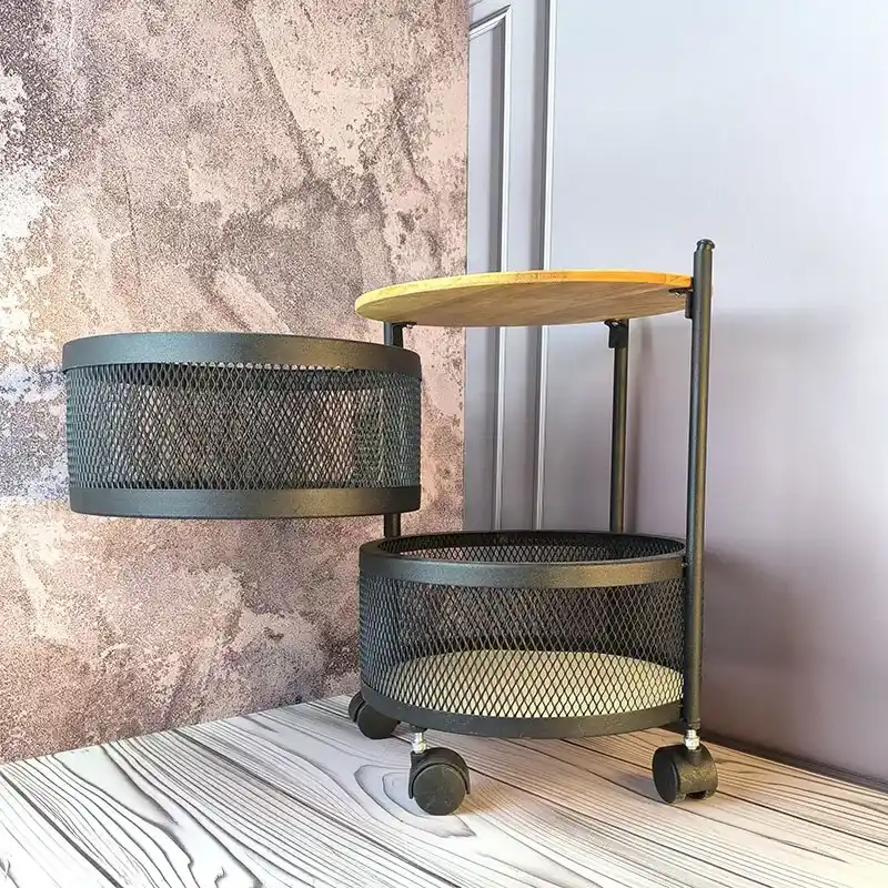 جا سیب زمینی و پیاز دو طبقه چرخ دار با کف چوبی