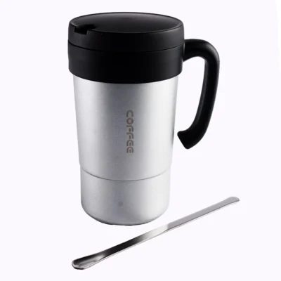 تراول ماگ دوجداره استیل قاشق دار مدل COFFEE