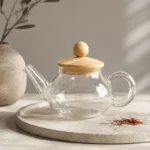 قوری زعفران پیرکس ساده درب بامبو