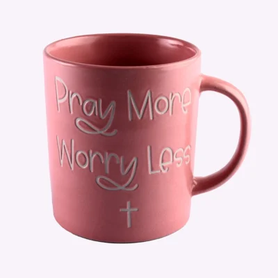 ماگ سرامیکی صورتی pray more worry less